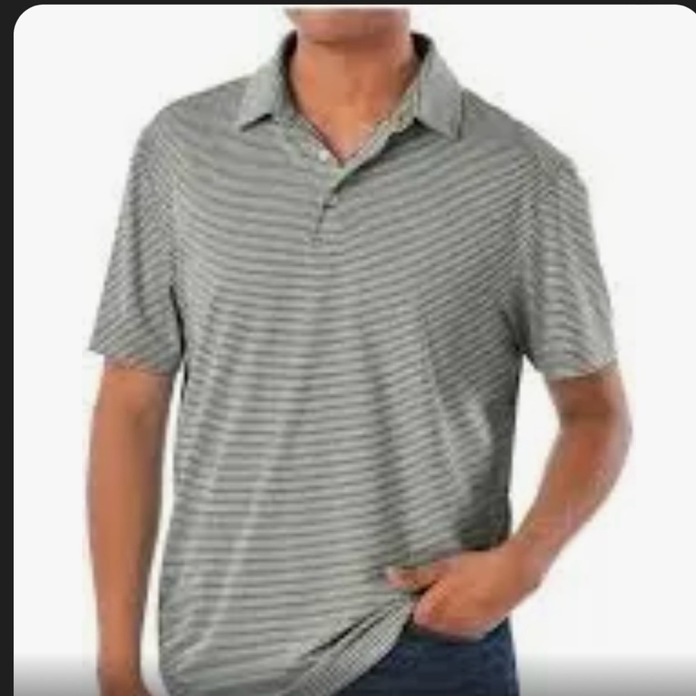Members Mark Gray Striped Polo Shirt large